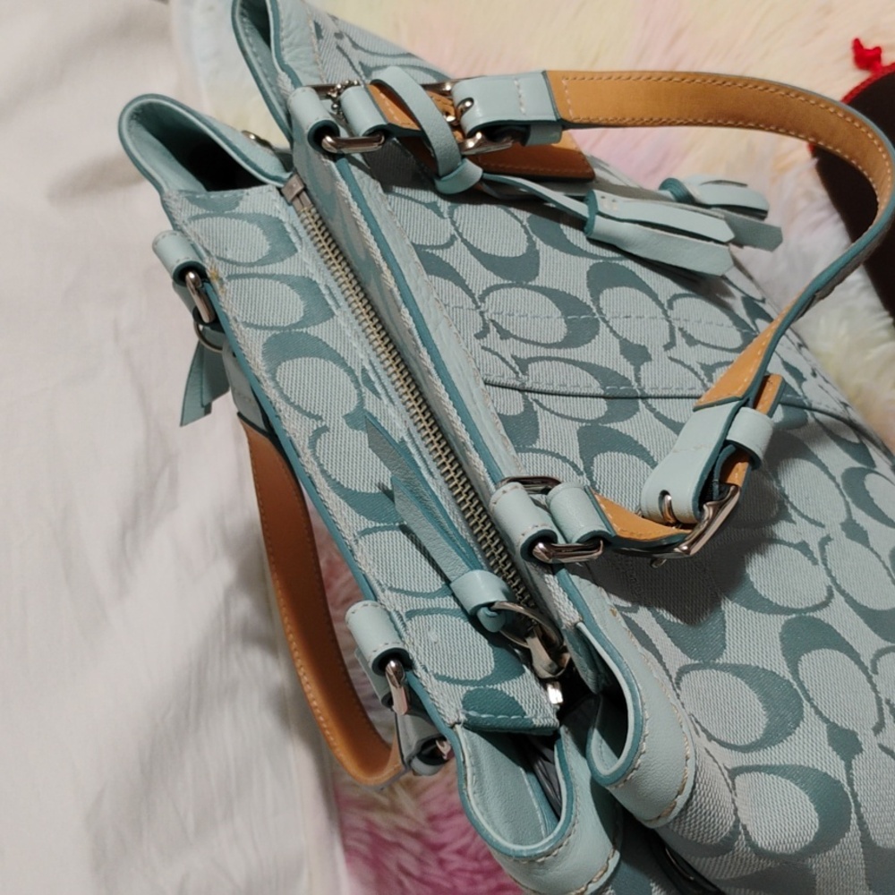 SALE! Auth Coach Denim Y2K Vintage Signature Baby Blue Handbag/Dust Bag - Picture 10 of 15